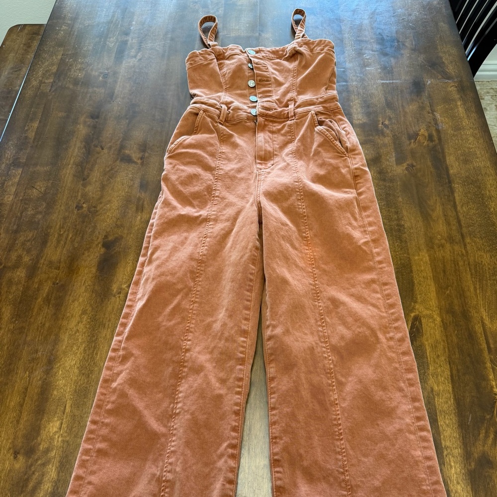 Women’s PAIGE Anessa Sleeveless Cropped Wide-Leg Jumpsuit Sz 4 Burnt Terracotta